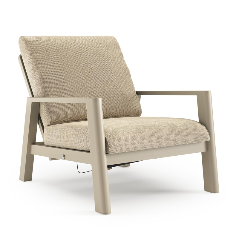 Cirello loungestoel in beige aluminium met althea camel all weather cosytica kussen