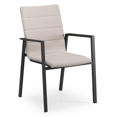 Cirello stapelbare tuinstoel in zwart aluminium en beige luxe textilene