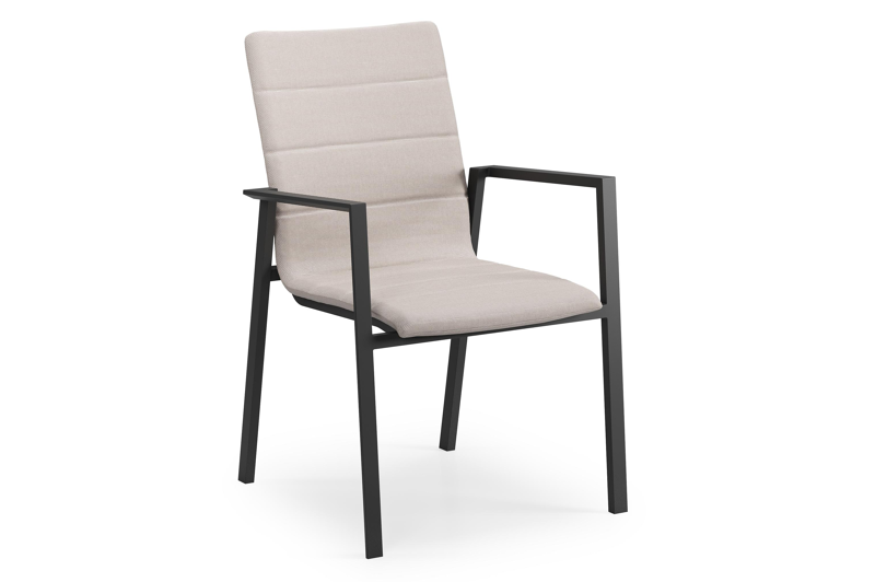 Cirello stapelbare tuinstoel in zwart aluminium en beige luxe textilene