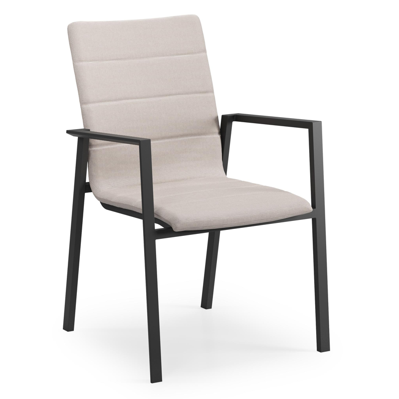 Cirello stapelbare tuinstoel in zwart aluminium en beige luxe textilene