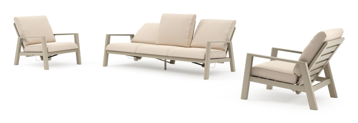 Cirello loungeset in beige aluminium met heritage papyrus all weather sunbrella® luxe kussen