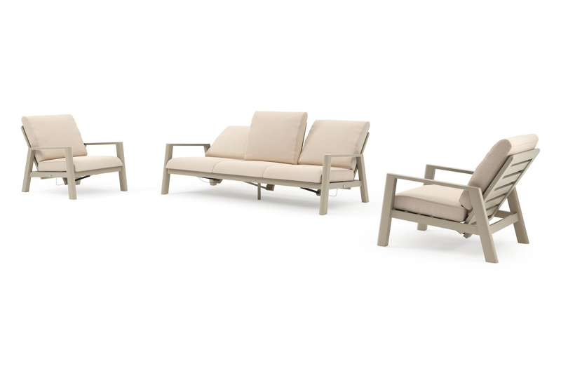 Salon de jardin Cirello en aluminium beige et coussins en all weather sunbrella® luxe heritage papyrus
