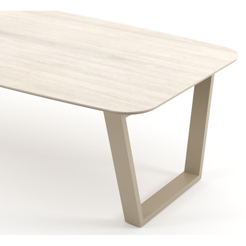 Pagino tuintafel bootvorm in beige aluminium en volkeramiek Travertino Bianco - L 255 x B 115 x H 73 cm