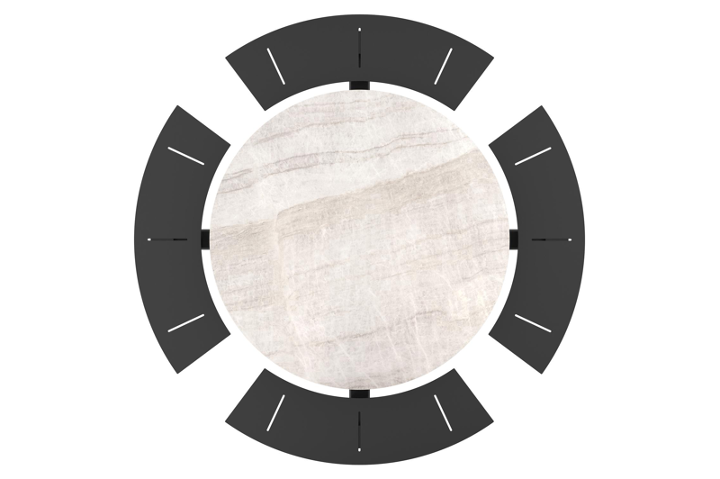 Rondino picknicktafel rond in zwart aluminium en volkeramiek Taj Mahal - Dia. 236 x H 71.5 cm