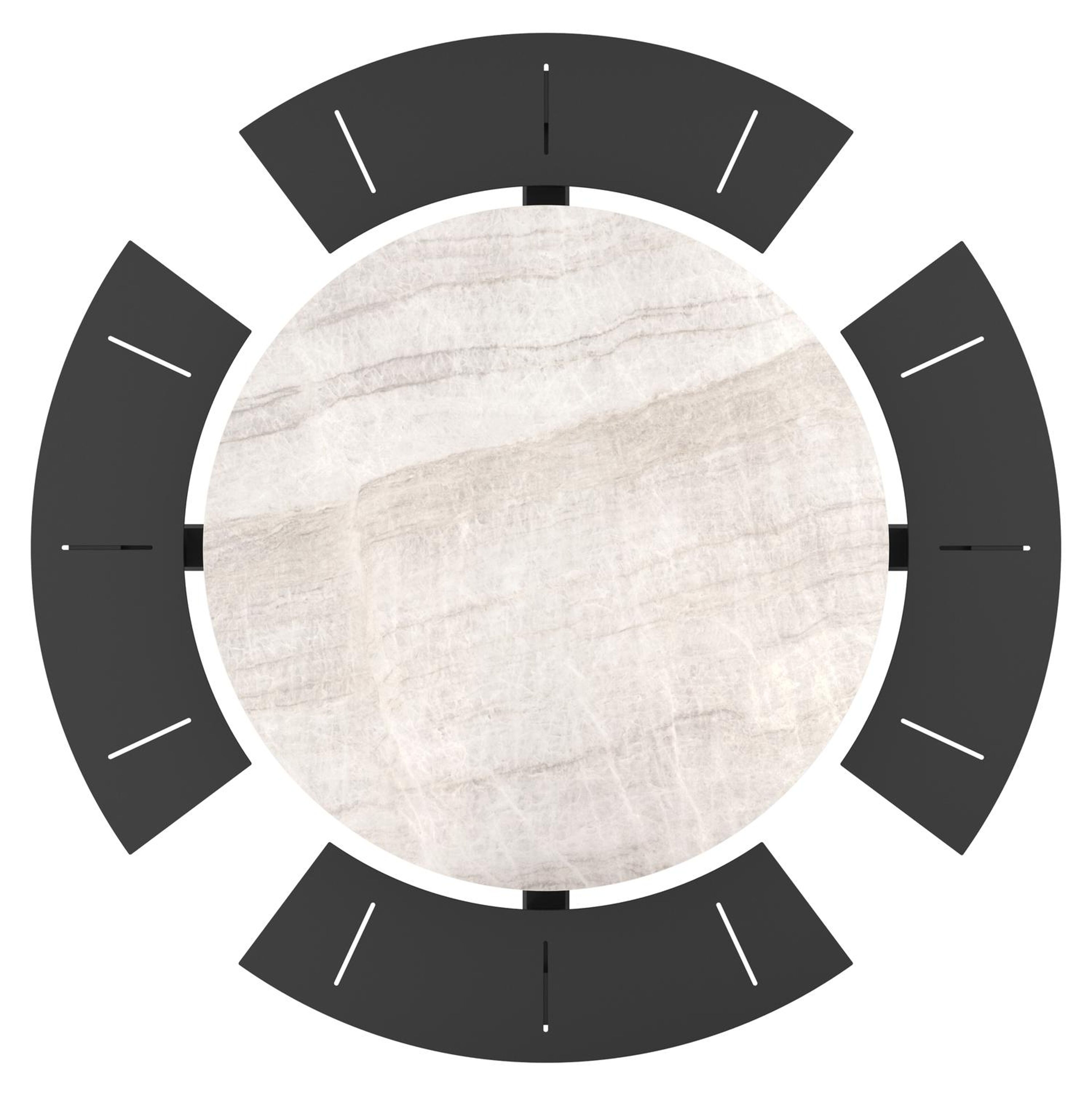 Rondino picknicktafel rond in zwart aluminium en volkeramiek Taj Mahal - Dia. 236 x H 71.5 cm