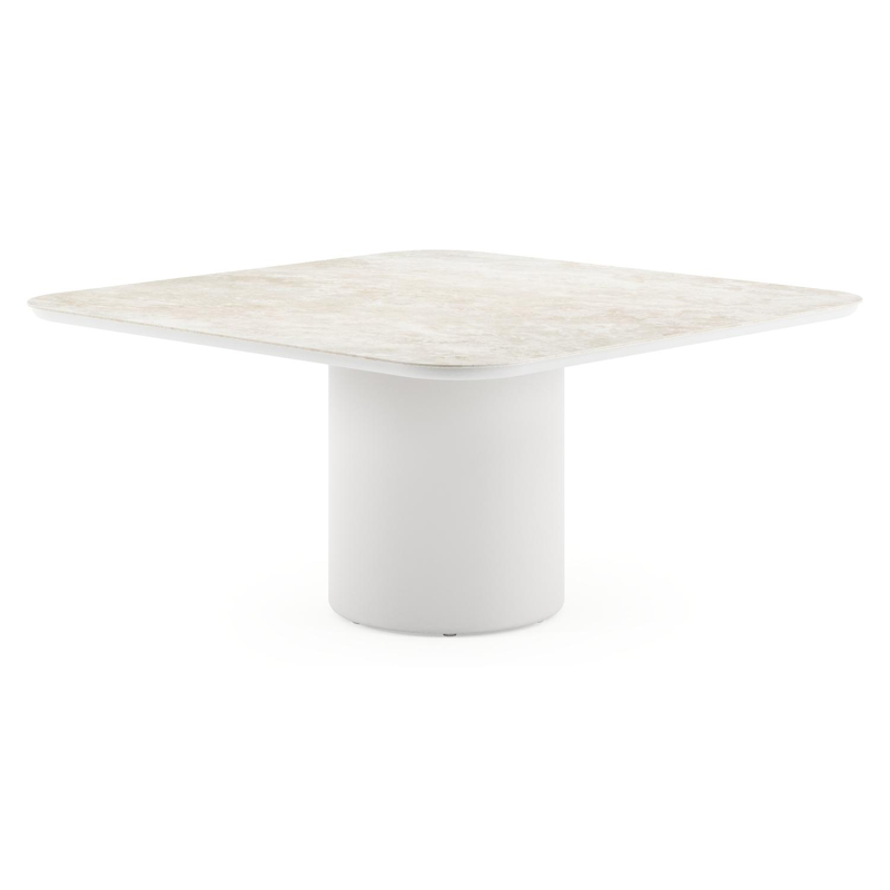 Amico tuintafel afgerond vierkant in wit aluminium en volkeramiek Rapolano - L 148 x B 148 x H 73.5 cm