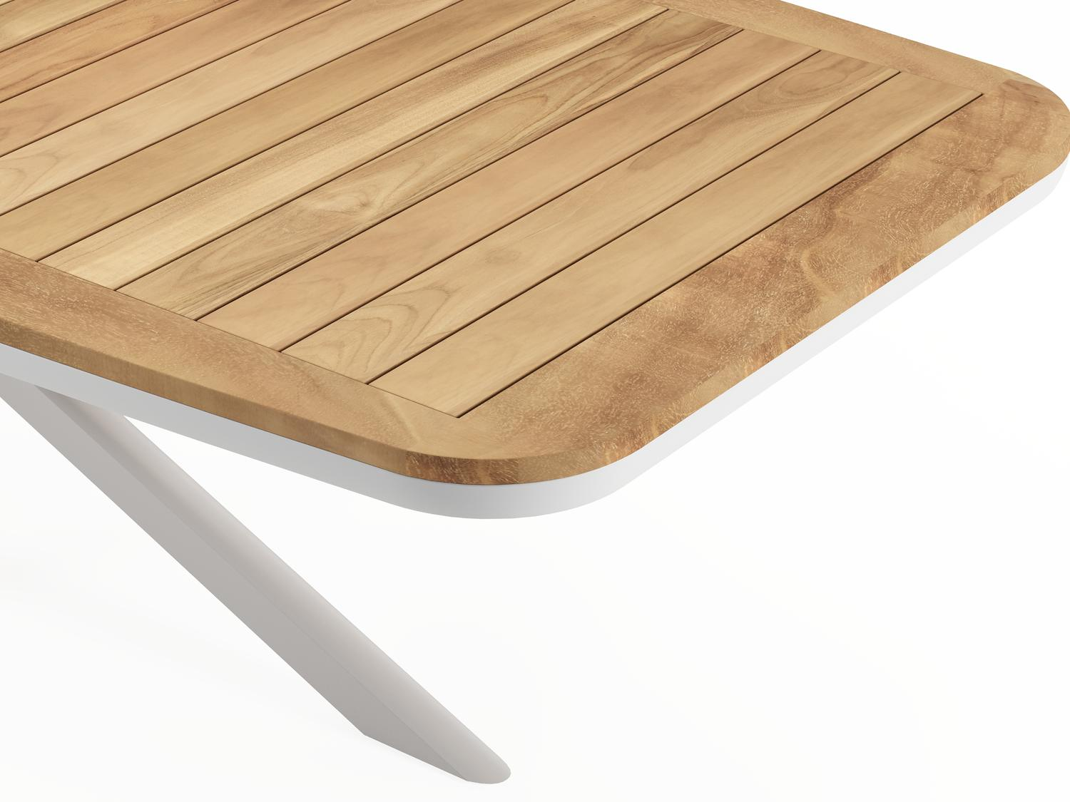 Pamplona bootvormige tuinset in wit aluminium en teak natural finish met 10 Cosa tuinstoelen