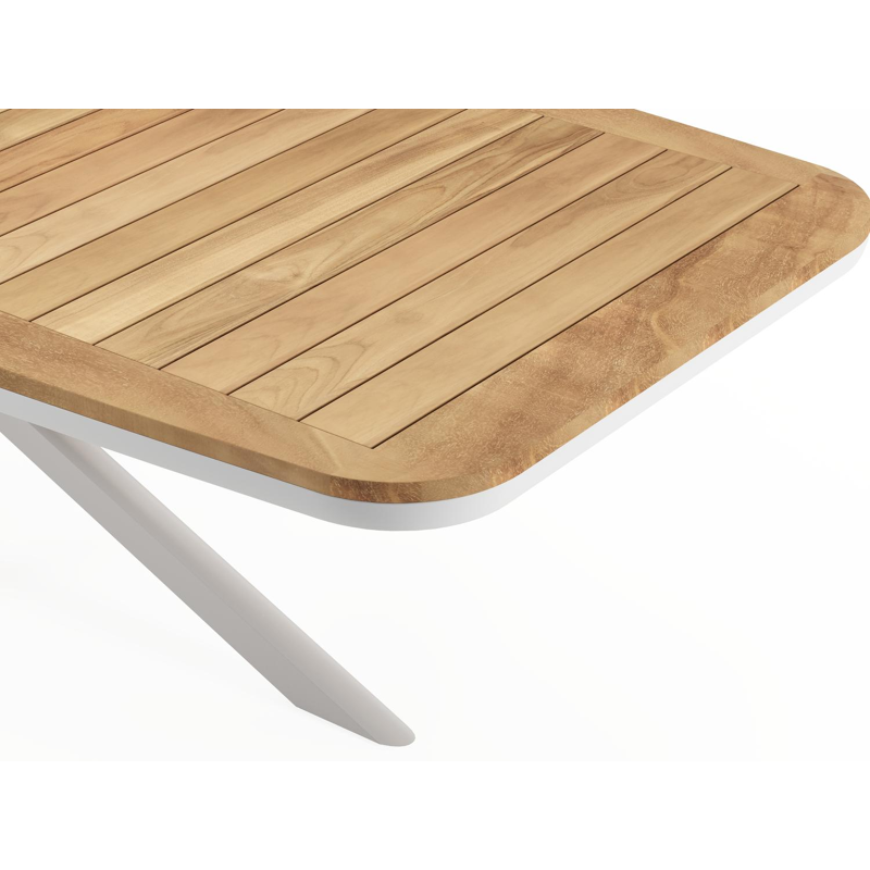 Pamplona bootvormige tuinset in wit aluminium en teak natural finish met 10 Cosa tuinstoelen