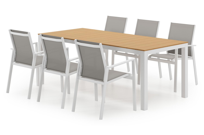 Toma tuinset in wit aluminium en polywood met 6 Bahia tuinstoelen