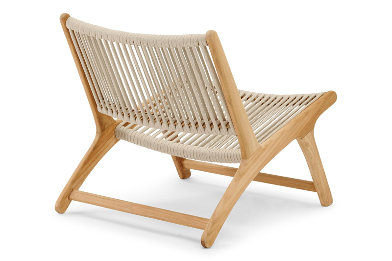 Cosito loungestoel 1-zit in teak en beige verticaal geweven luxe vlakke rope