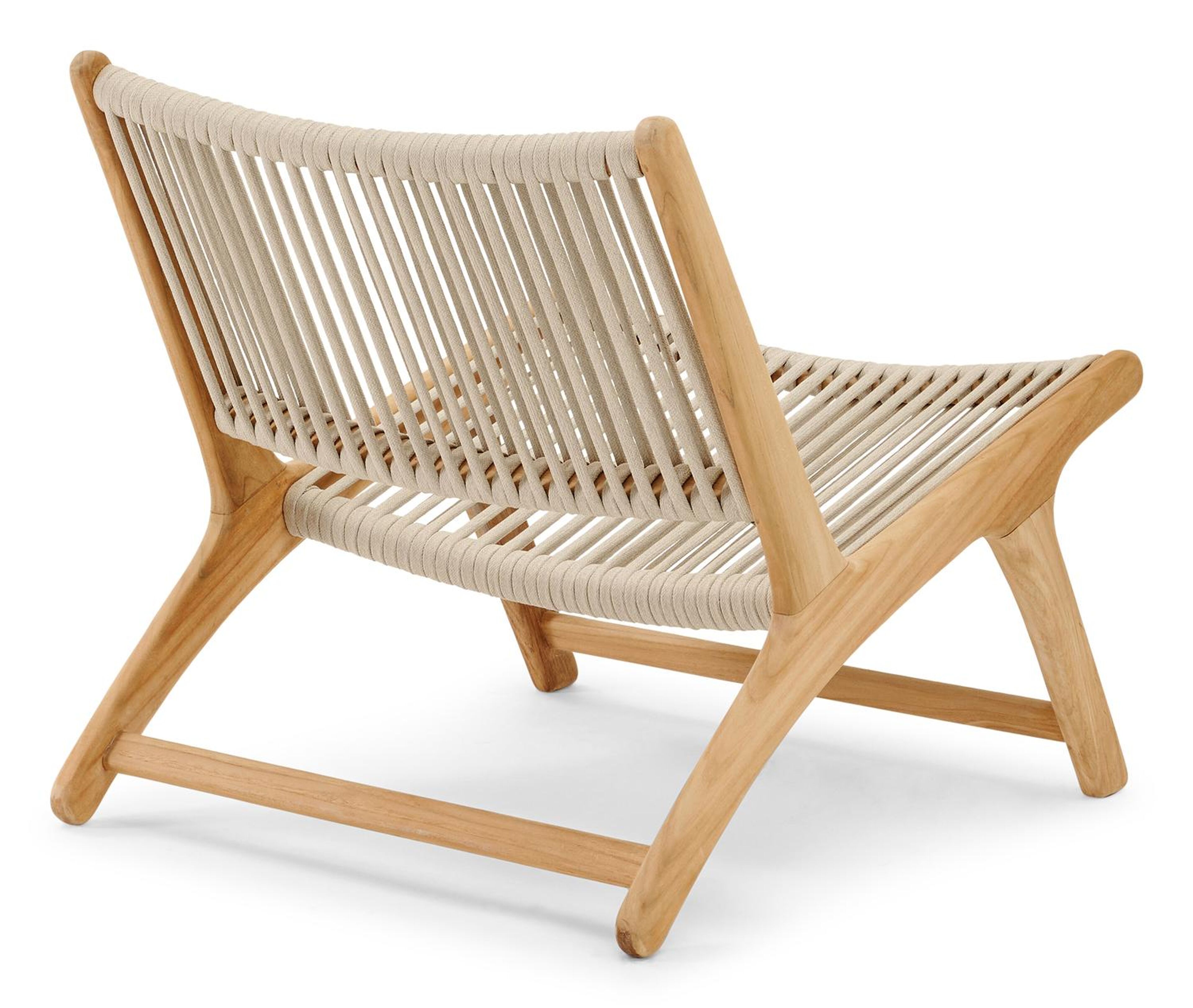 Cosito loungestoel 1-zit in teak en beige verticaal geweven luxe vlakke rope
