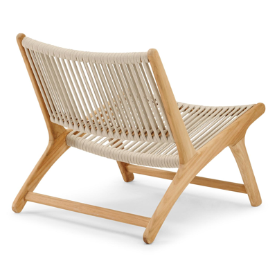 Cosito loungestoel 1-zit in teak en beige verticaal geweven luxe vlakke rope