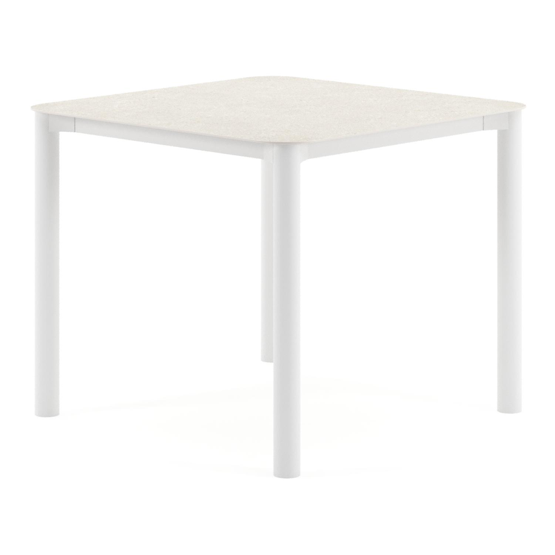 Orso tuintafel rechthoekig afgerond in wit aluminium en volkeramiek Shilin - L 90 x B 90 x H 74.5 cm