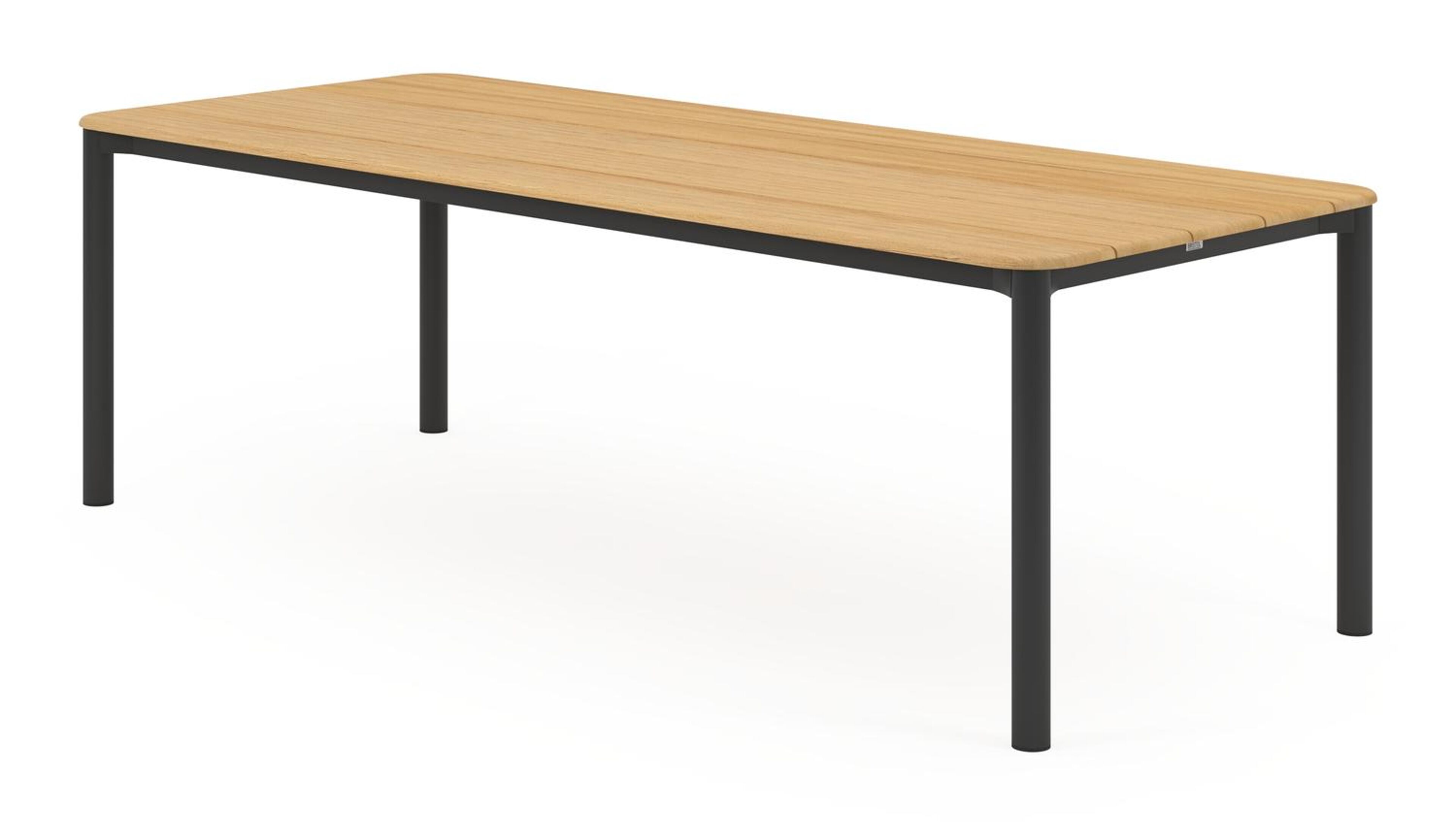 Lugano tuintafel rechthoekig afgerond in zwart aluminium en teak - L 240 x B 100 x H 75 cm