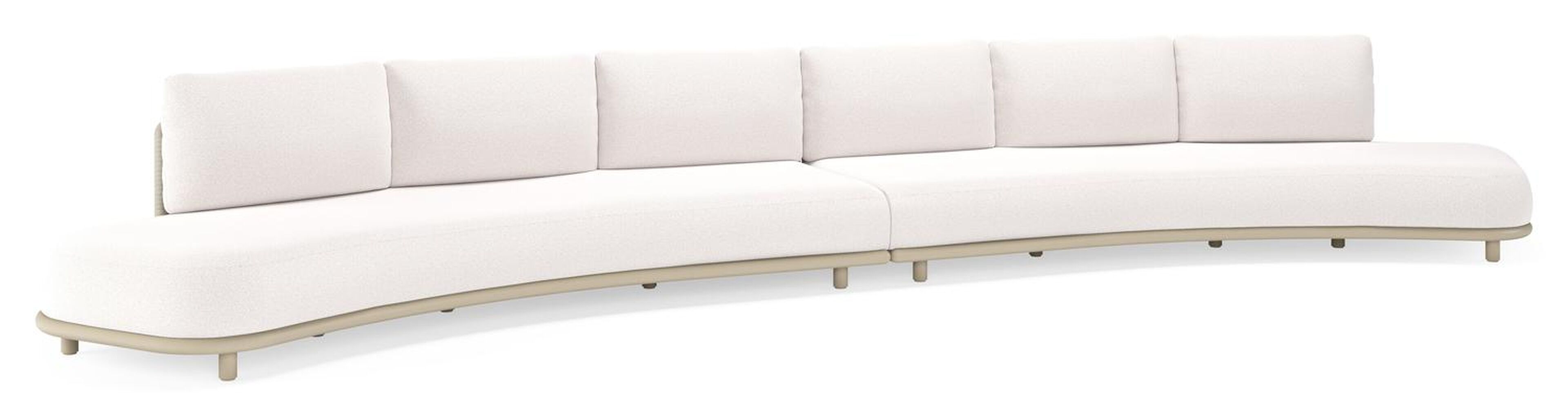 Lomano loungebank in beige aluminium en beige verticaal geweven luxe vlakke rope met Ego Eggshell all weather solica