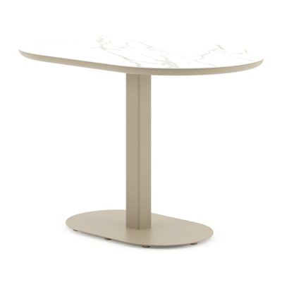 Teramo tuintafel bombo in beige aluminium en volkeramiek Calacatta - L 110 x B 70 x H 73.7 cm