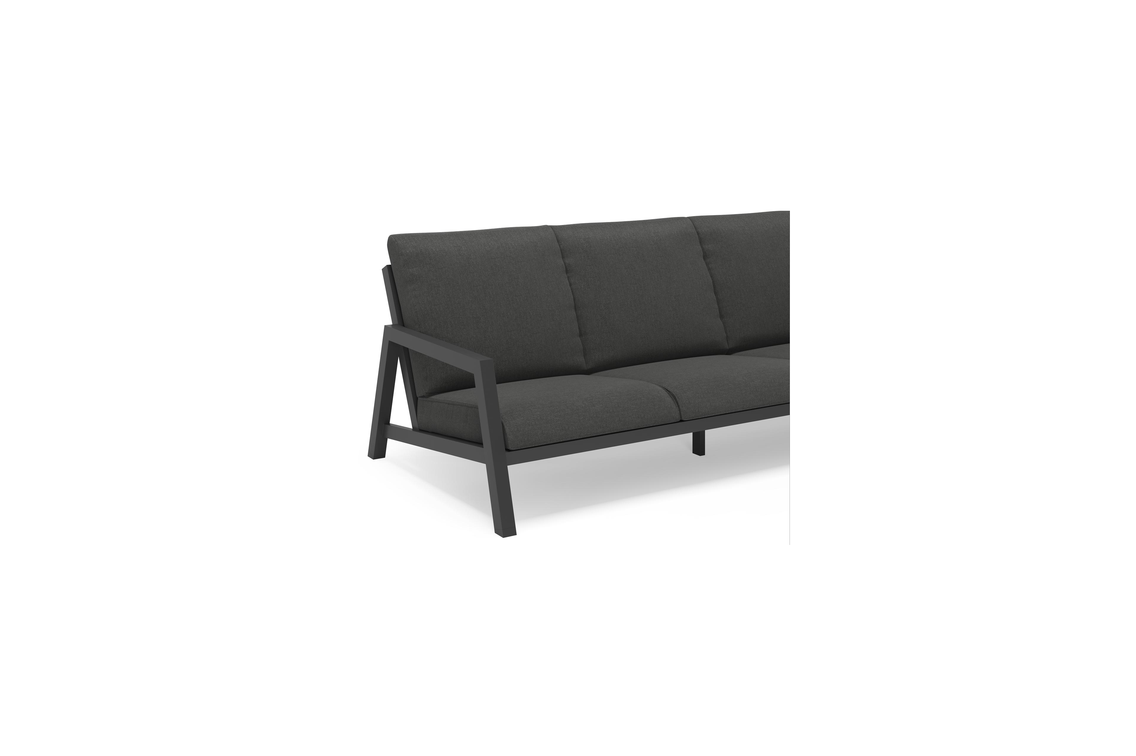 Zen'so loungebank 3-zit in zwart aluminium met chartres sooty all weather sunbrella® luxe kussen