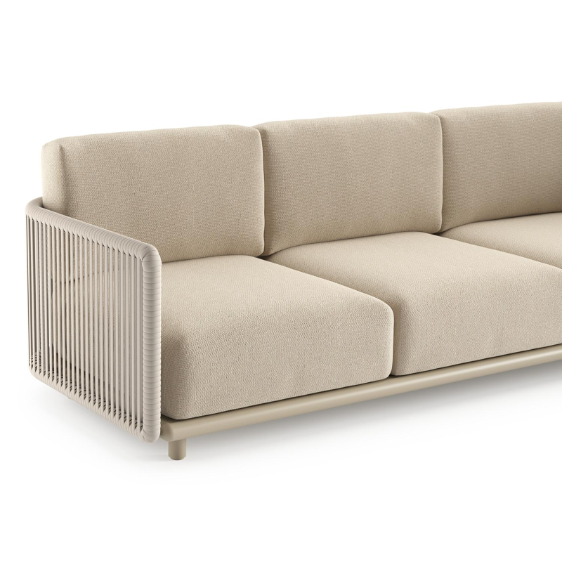 Organo loungeset in beige aluminium en beige verticaal geweven luxe vlakke rope met althea chalk all weather Cosytica kussen