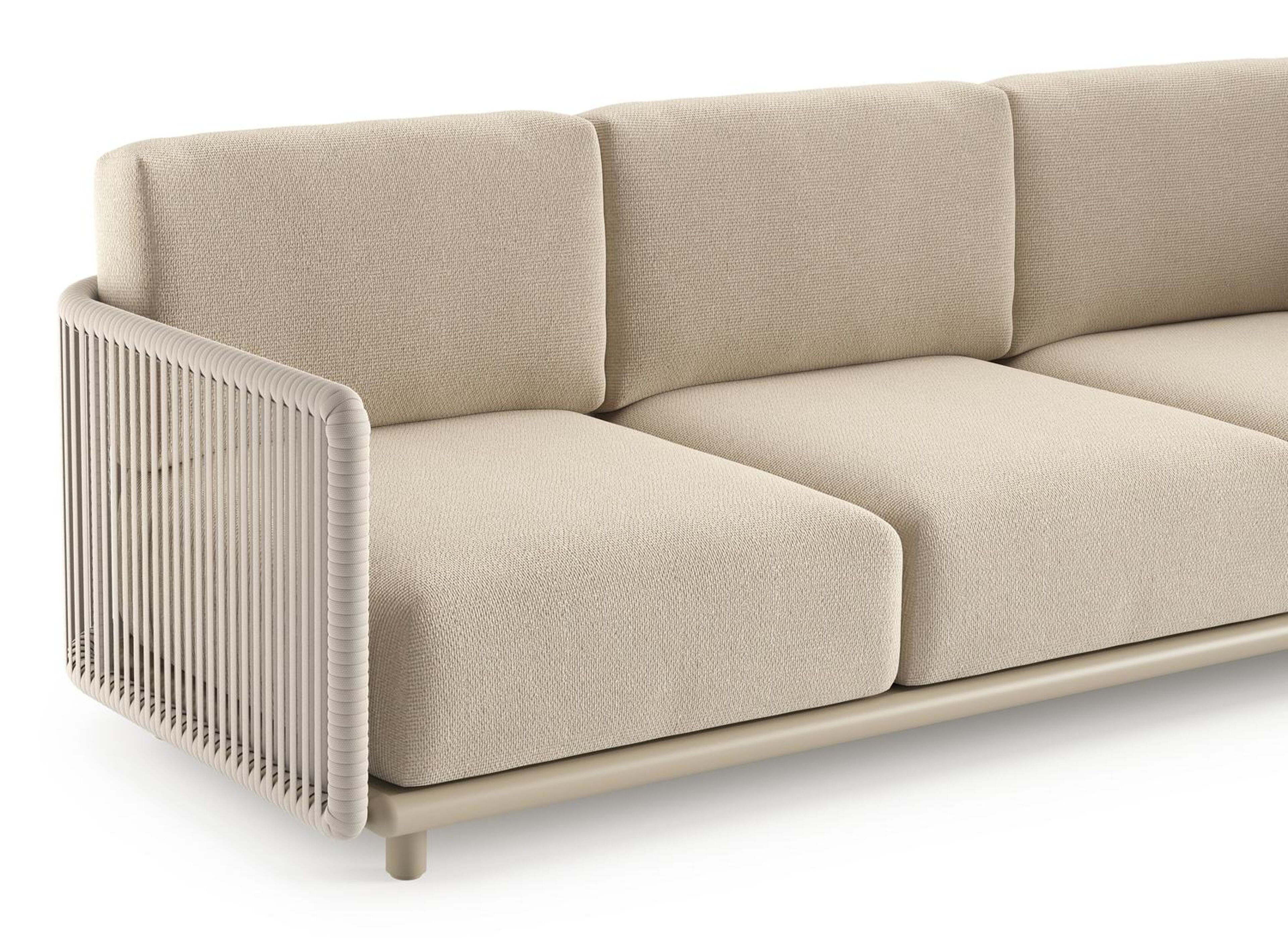 Organo loungeset in beige aluminium en beige verticaal geweven luxe vlakke rope met althea chalk all weather Cosytica kussen