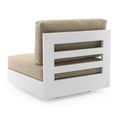 Como loungestoel in wit aluminium met althea camel all weather cosytica kussen