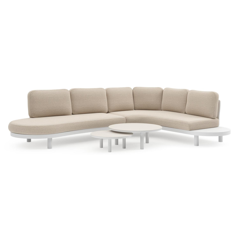 Salon de jardin d'angle Palma en aluminium blanc et coussins en weather+ softtouch rustic et table basse