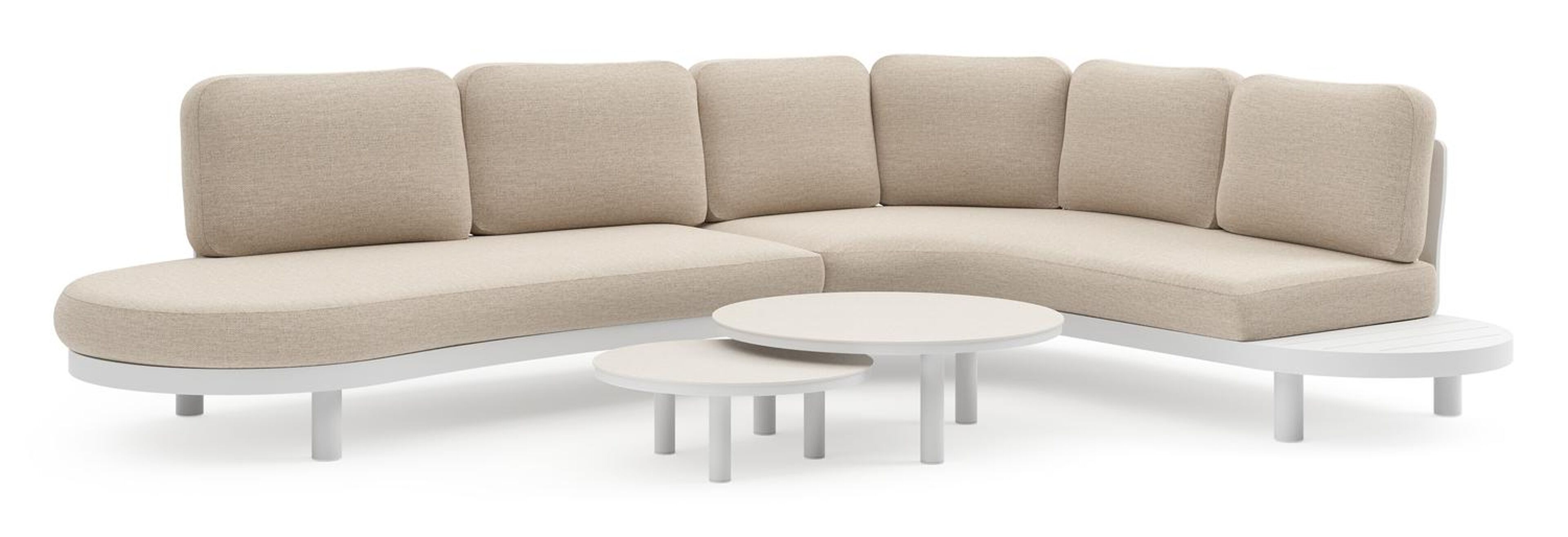 Salon de jardin d'angle Palma en aluminium blanc et coussins en weather+ softtouch rustic et table basse