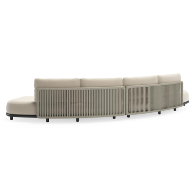 Lomano loungebank in zwart aluminium en beige verticaal geweven luxe vlakke rope met Althea Off White all weather cosytica