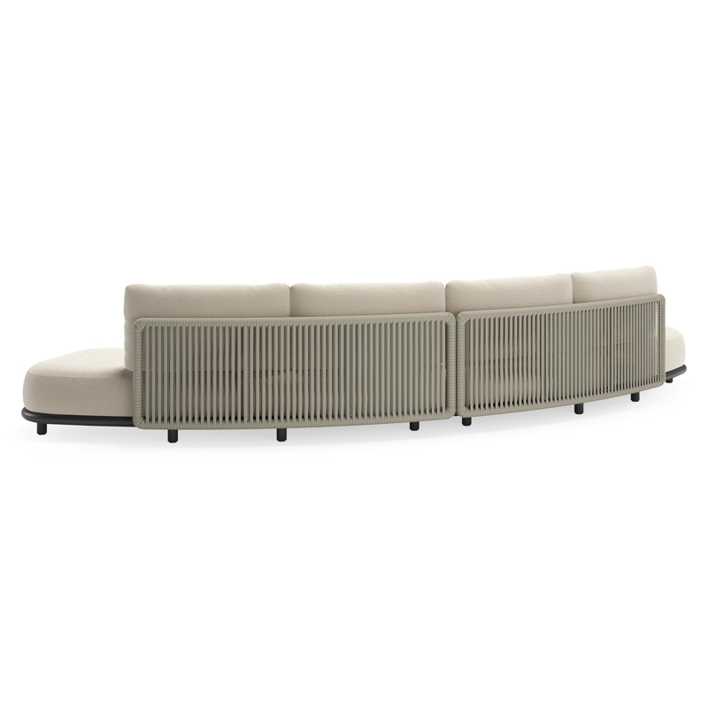 Lomano loungebank in zwart aluminium en beige verticaal geweven luxe vlakke rope met Althea Off White all weather cosytica