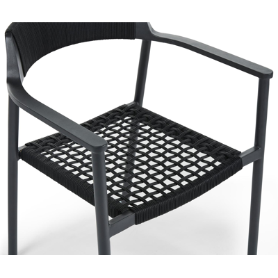 Fiordo tuinstoel in zwart aluminium en zwart vierkant geweven ronde rope 