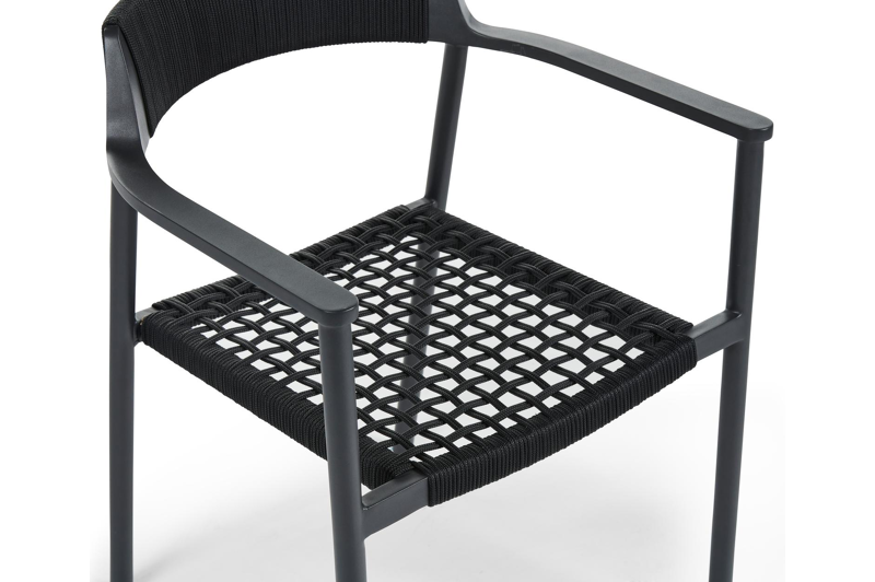 Fiordo tuinstoel in zwart aluminium en zwart vierkant geweven ronde rope 