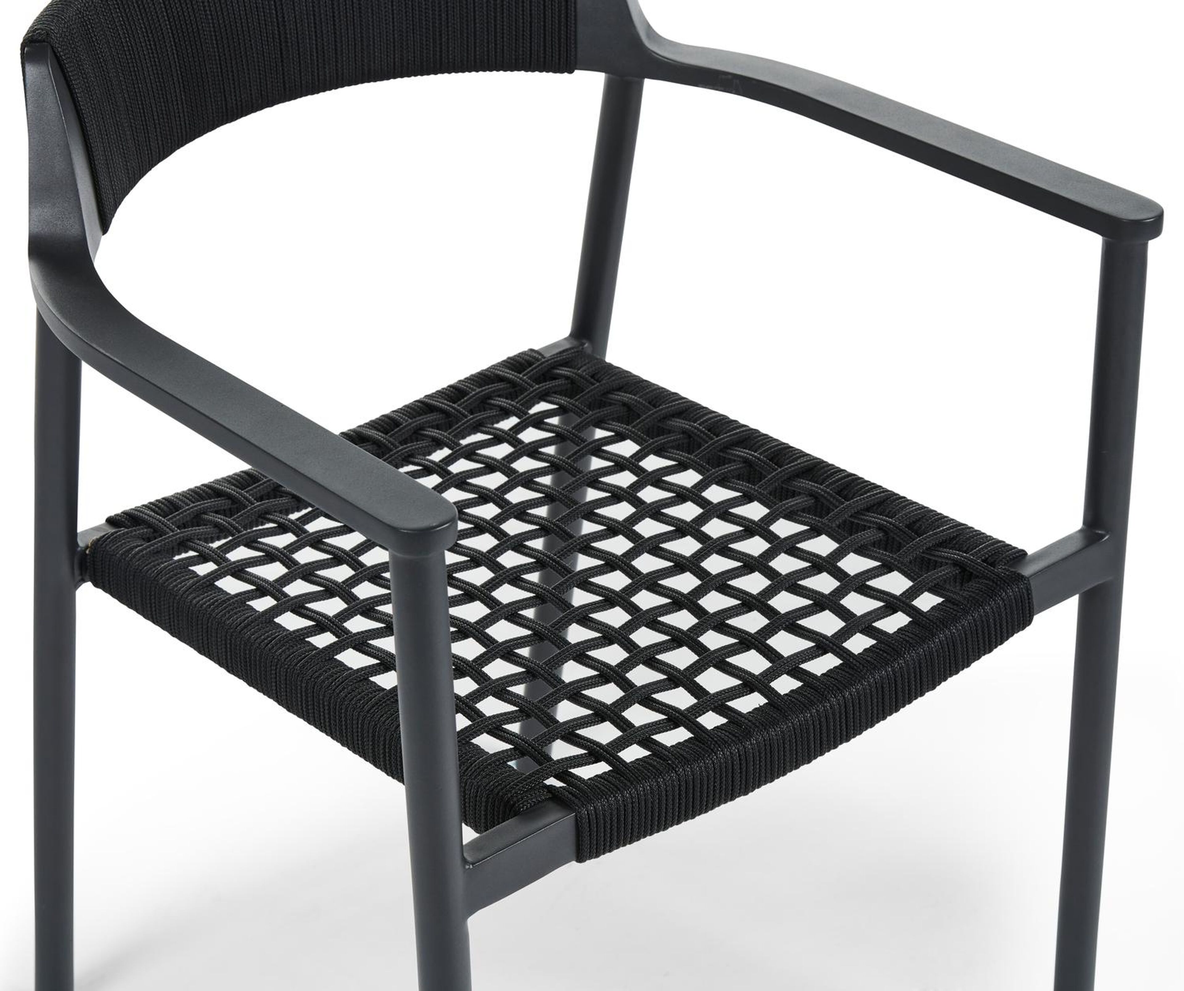 Fiordo tuinstoel in zwart aluminium en zwart vierkant geweven ronde rope 