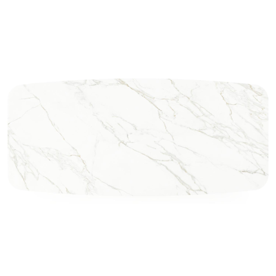 Pagino tuintafel bootvorm in beige aluminium en volkeramiek Calacatta - L 255 x B 115 x H 73 cm