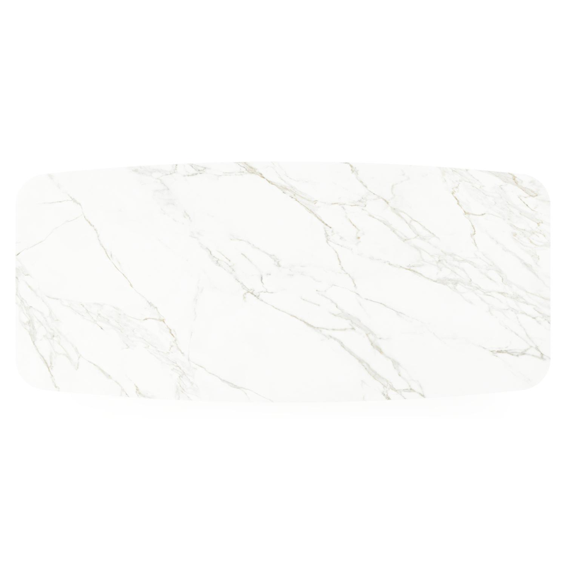 Pagino tuintafel bootvorm in beige aluminium en volkeramiek Calacatta - L 255 x B 115 x H 73 cm