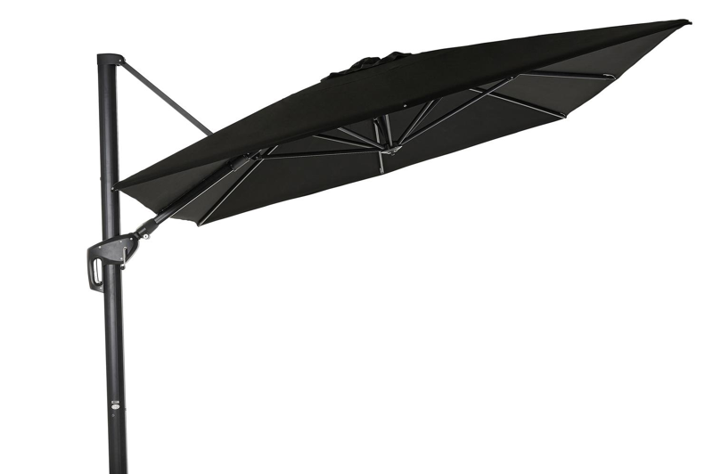 Parasol pendant Minore avec fonction tilt en aluminium noir avec toile de parasol en all weather sunbrella® premium gris - Larg1 300 x Larg2 400 cm (sans pied de parasol)