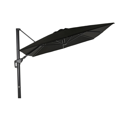 Minore zweefparasol met tiltfunctie in zwart aluminium met grijs sunbrella® premium parasoldoek - L1 300 x L2 400 cm (zonder voet)
