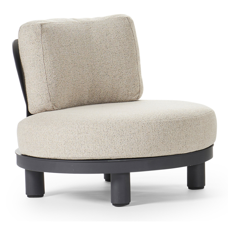 Donato loungestoel 1-zit in zwart aluminium met marbella beige all weather Casettica kussen