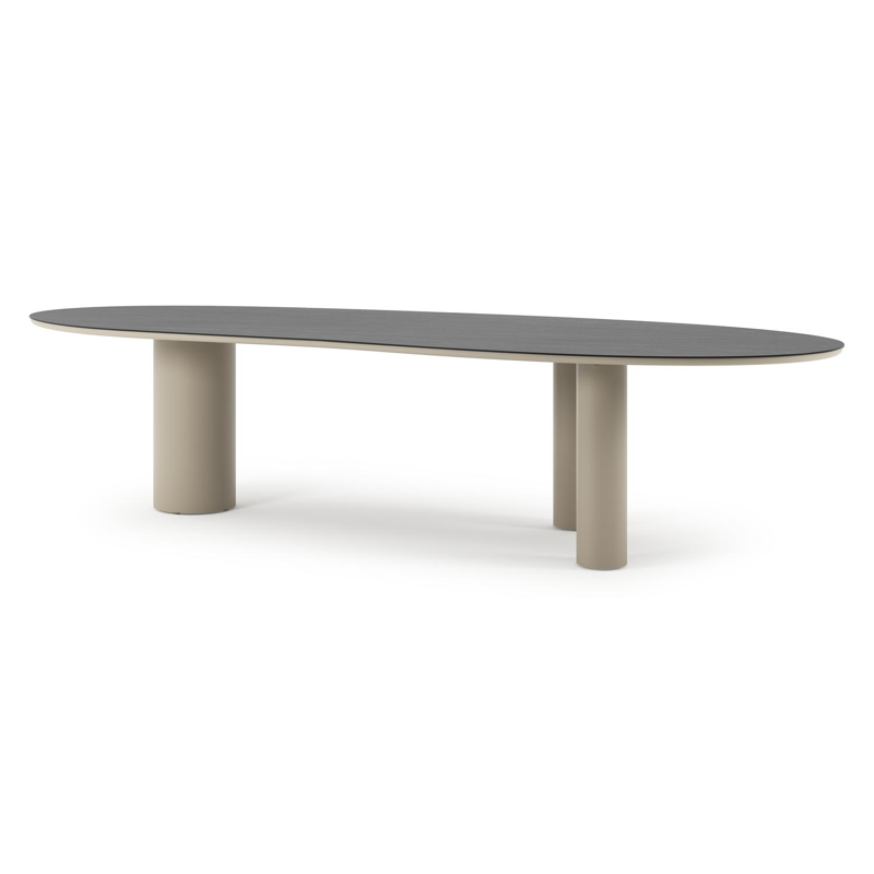 Organo tuintafel organisch in beige aluminium en volkeramiek Basalt Black - L 320 x B 120 x H 74 cm