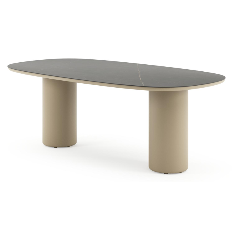 Amico tuintafel bombo in beige aluminium en volkeramiek Calatorao - L 210 x B 110 x H 73.5 cm