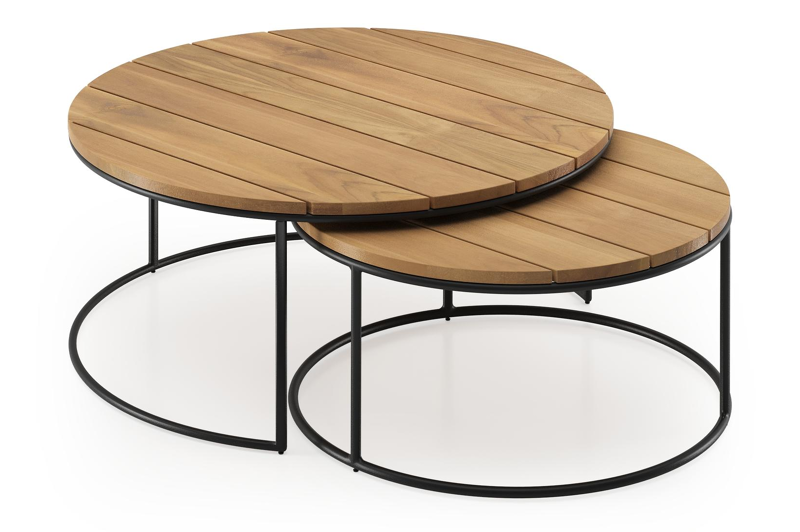Tables basses Fano en noir aluminium et teck - Diam. 85/65 x Haut. 35/30 cm