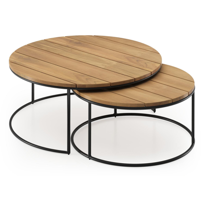 Tables basses Fano en noir aluminium et teck - Diam. 85/65 x Haut. 35/30 cm