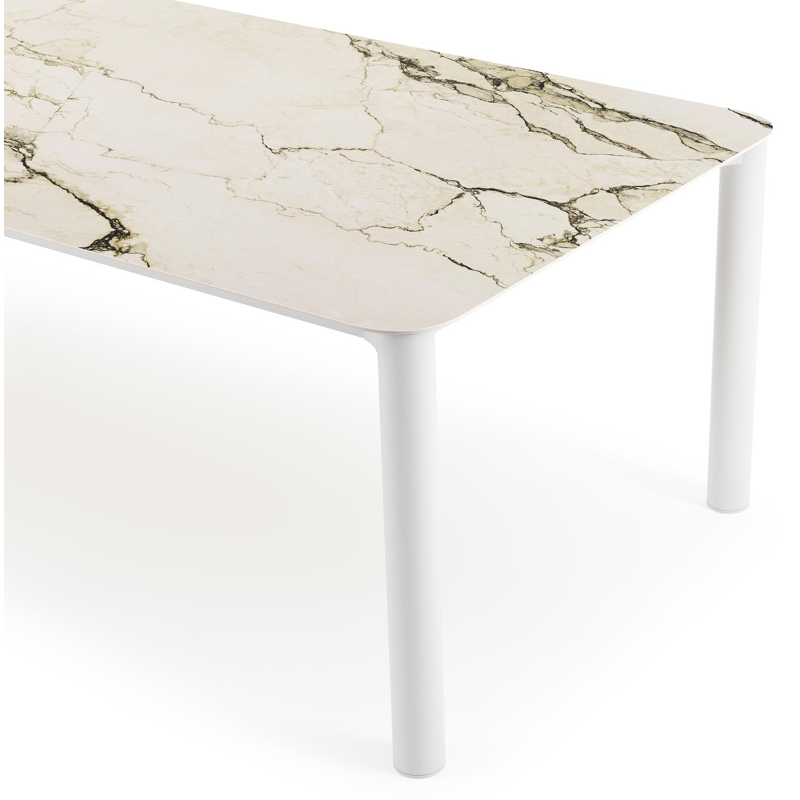 Orso tuintafel rechthoekig afgerond in wit aluminium en volkeramiek colorado dunes - L 290 x B 110 x H 73.5 cm