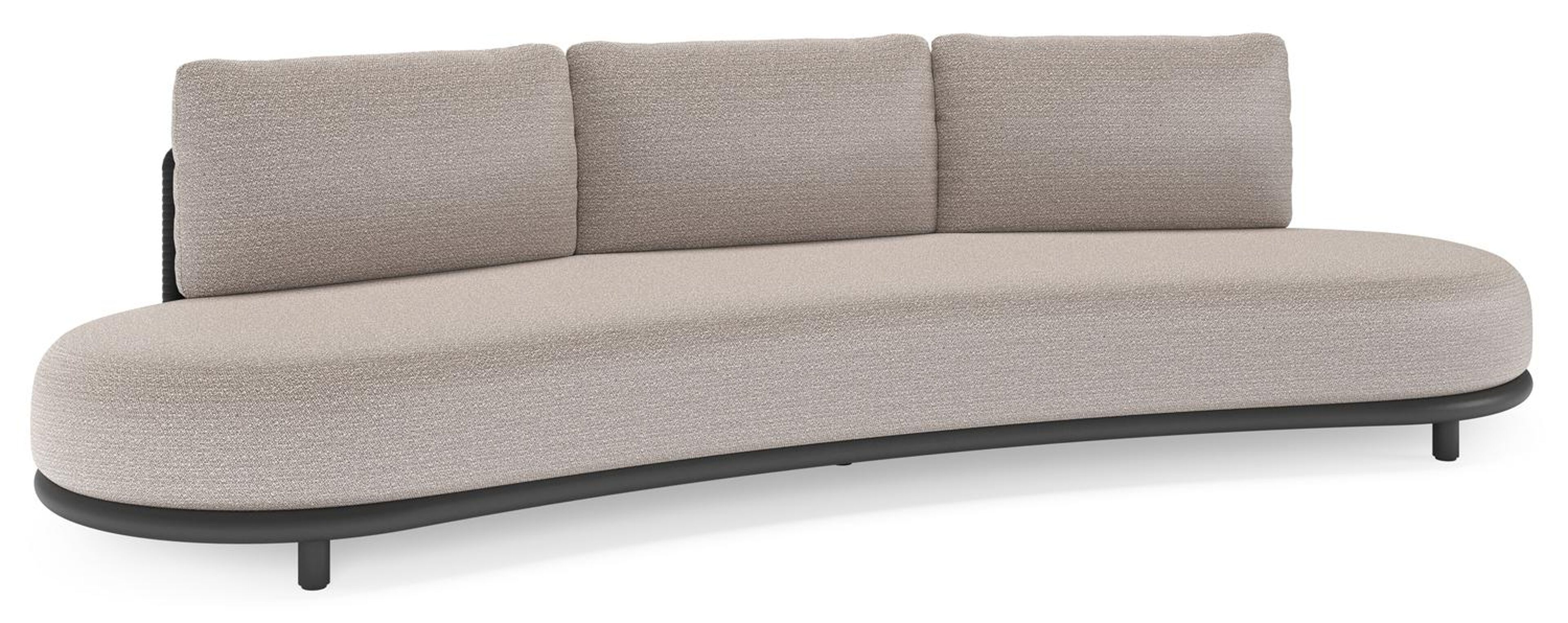 Lomano loungebank in zwart aluminium en zwart verticaal geweven luxe vlakke rope met wander granite all weather sunbrella® luxe kussen