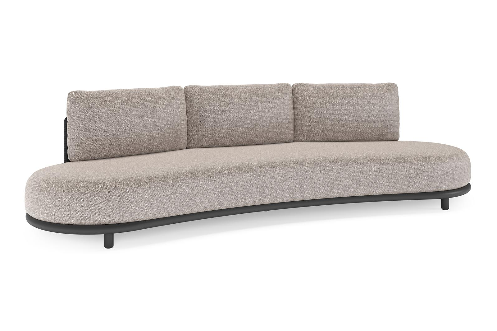 Lomano loungebank in zwart aluminium en zwart verticaal geweven luxe vlakke rope met wander granite all weather sunbrella® luxe kussen