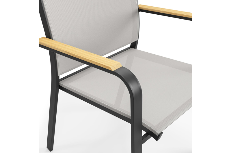 Feltro vierkante tuinset in zwart aluminium en teak natural finish met 4 Amalfi tuinstoelen