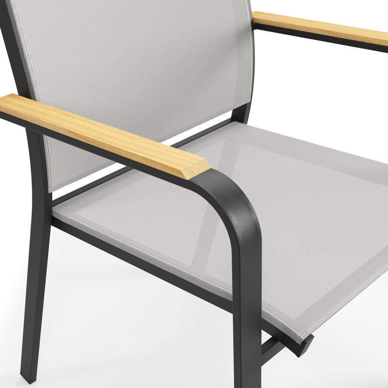 Varese tuinset in zwart aluminium en naturel teak tafelblad met 10 stapelbare Amalfi tuinstoelen