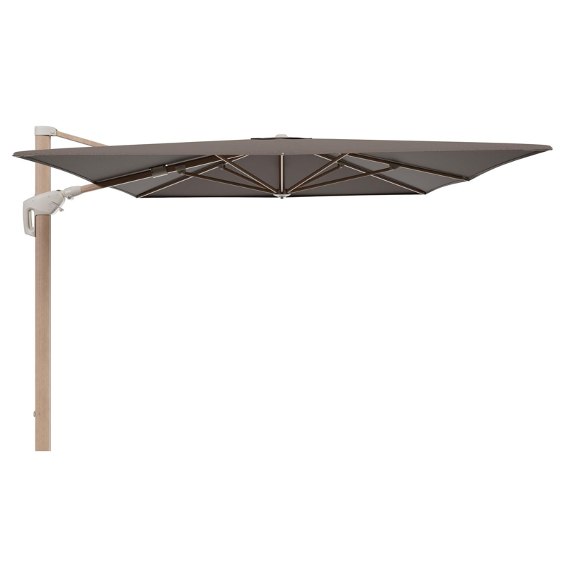 Minore zweefparasol met tiltfunctie in houtlook aluminium en Lopi Coconut All Weather Sunbrella® Luxe parasoldoek - L1: 400 x L2: 300 cm (zonder voet)