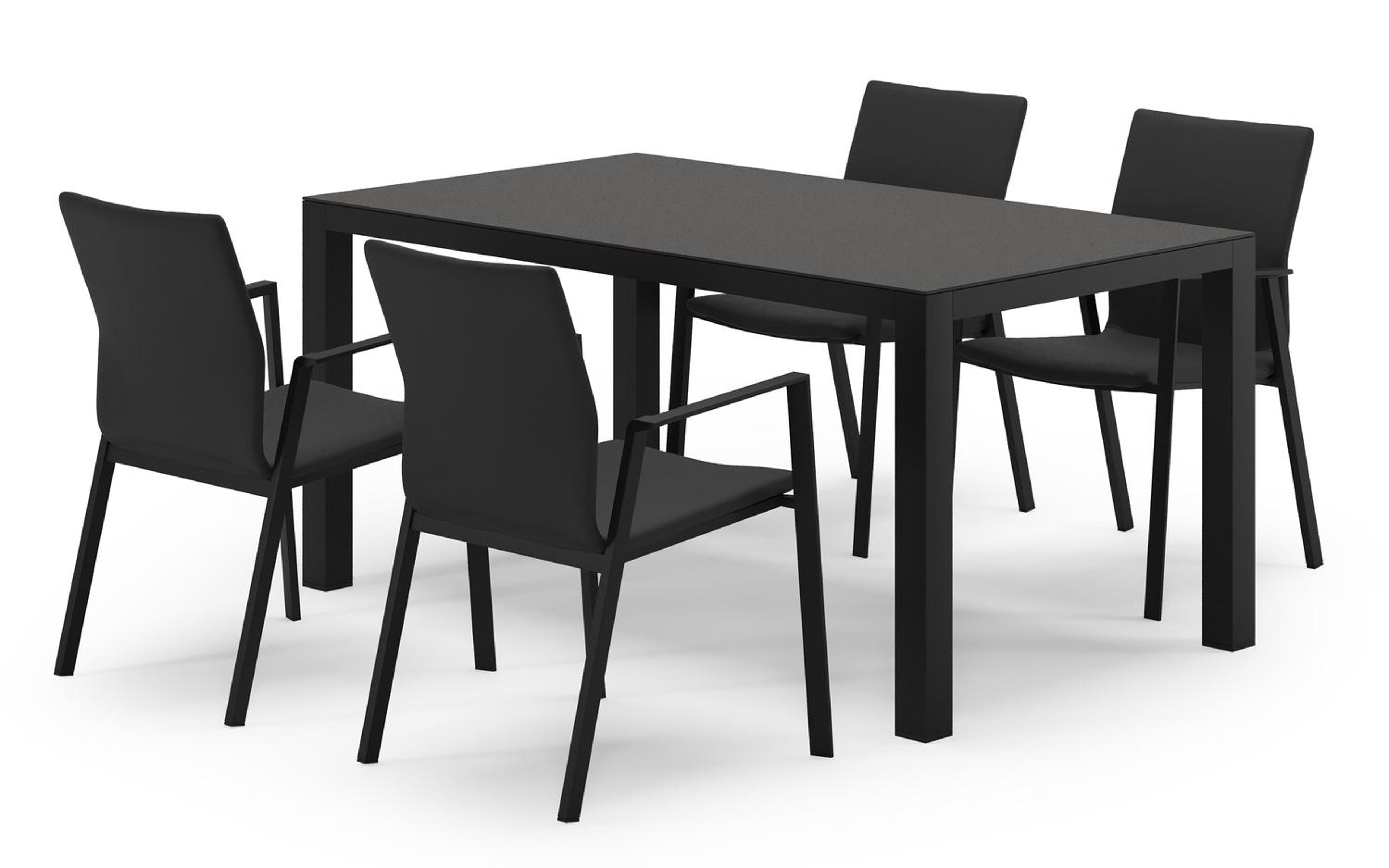 Varese rechthoekige tuinset in zwart aluminium en sintered stone notte minerale met 4 Madura tuinstoelen