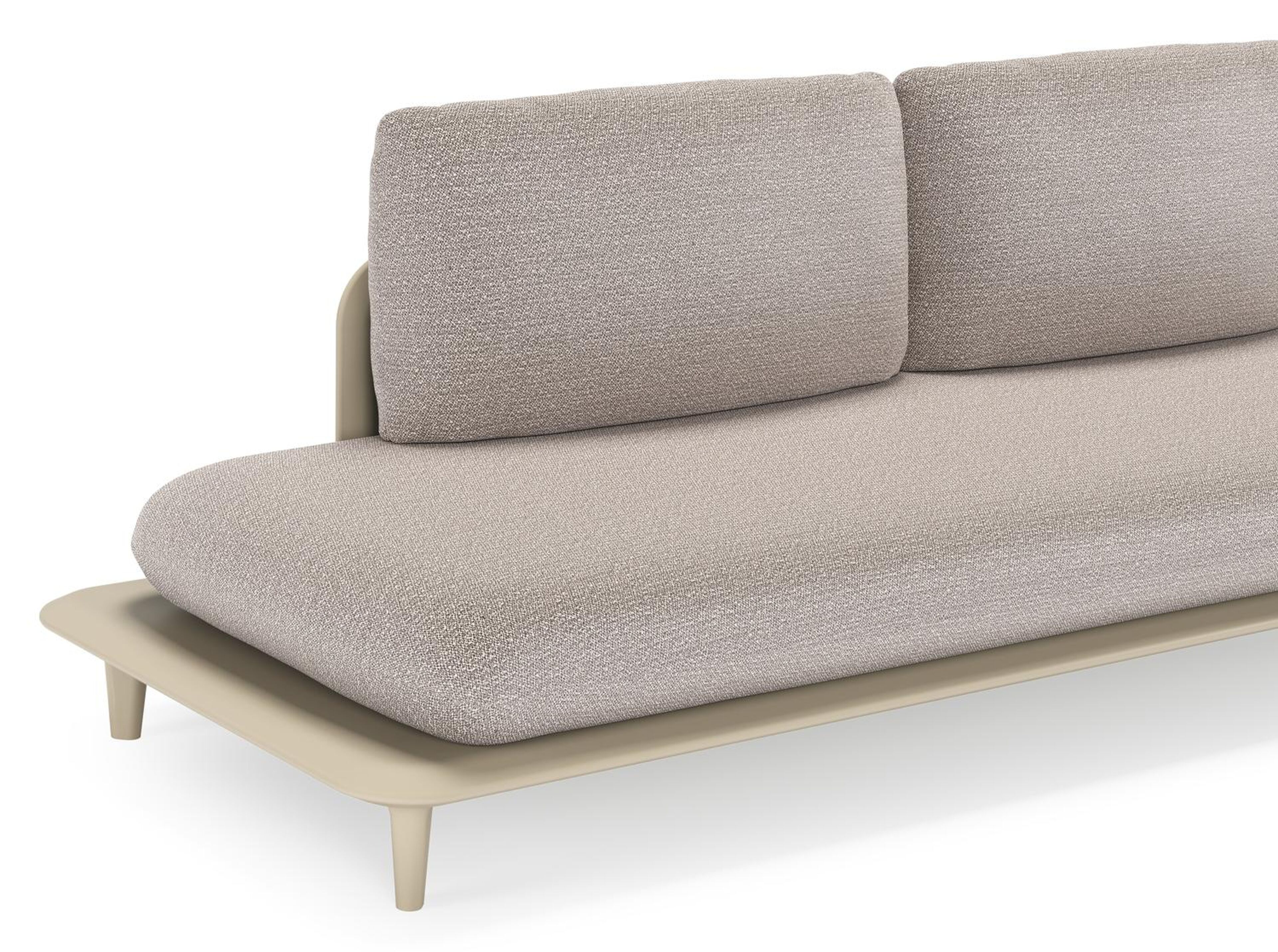 Salon de jardin d'angle Bomero en aluminium beige et coussins en all weather sunbrella® luxe wander granite