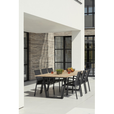 Pagino tuintafel rechthoekig in zwart aluminium en teak - L 240 x B 100 x H 73,5 cm