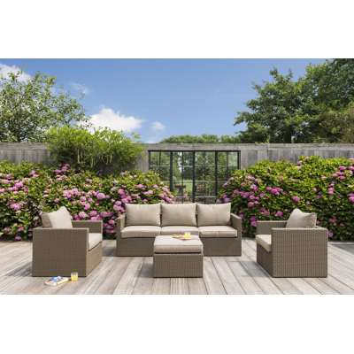 Salon lounge Gio brun-brun - résine tressée et polyester - 5 personnes